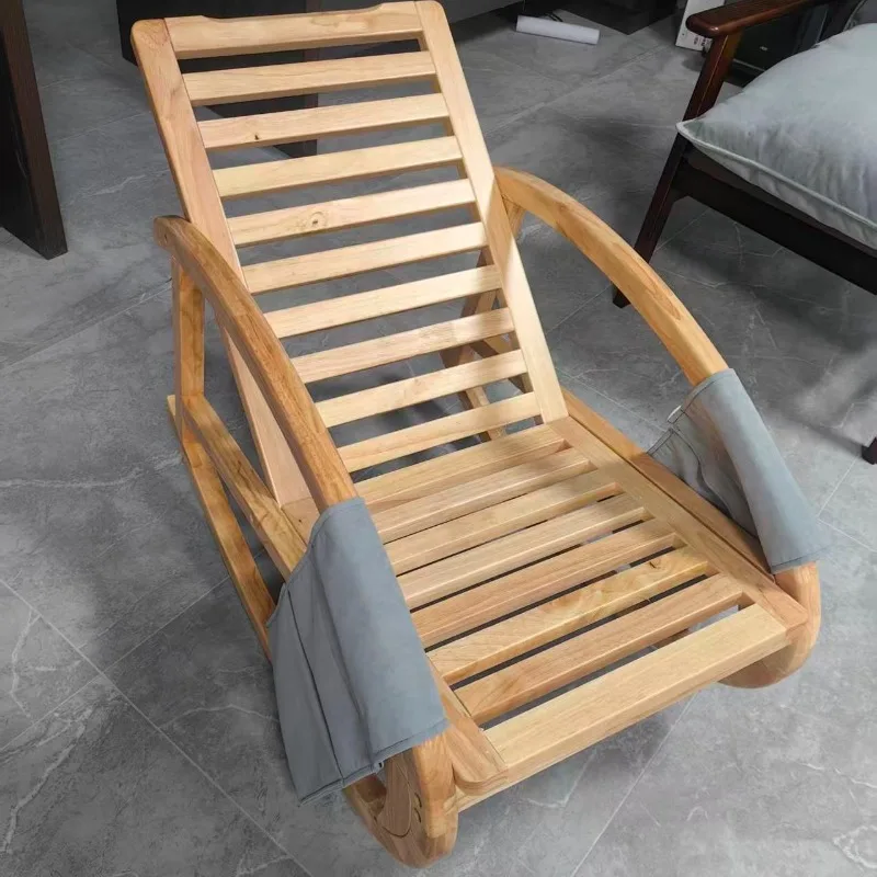 Solid wood rocking chair medium and antique small apartment, balcony leisure lunch break recliner fabric sofa