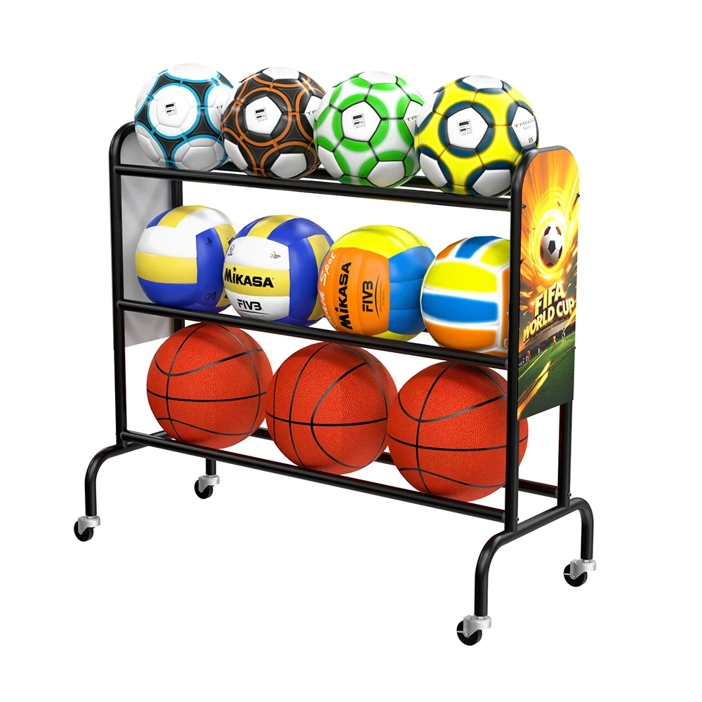 ชั้นวางลูกบาสเก็ตบอล 3 ชั้น พร้อมล้อเลื่อน สำหรับเก็บลูกบาสเก็ตบอล และฝึกซ้อมการยิงบาส