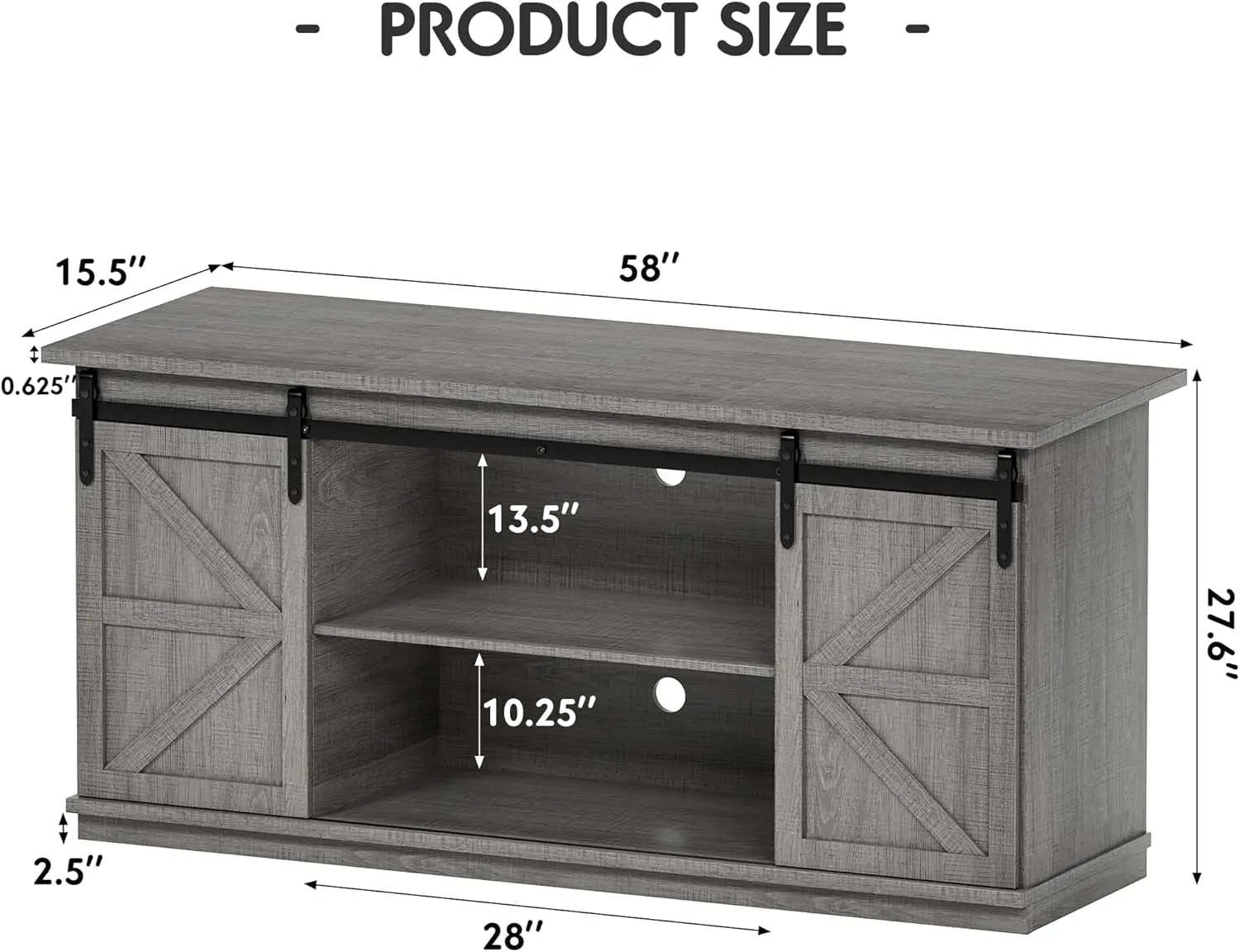 Sideboard Buffet Cabinet, Coffee Bar Storage with Sliding Barn Doors, Shelf for Home Dining Room, 27.5 Height, Grey