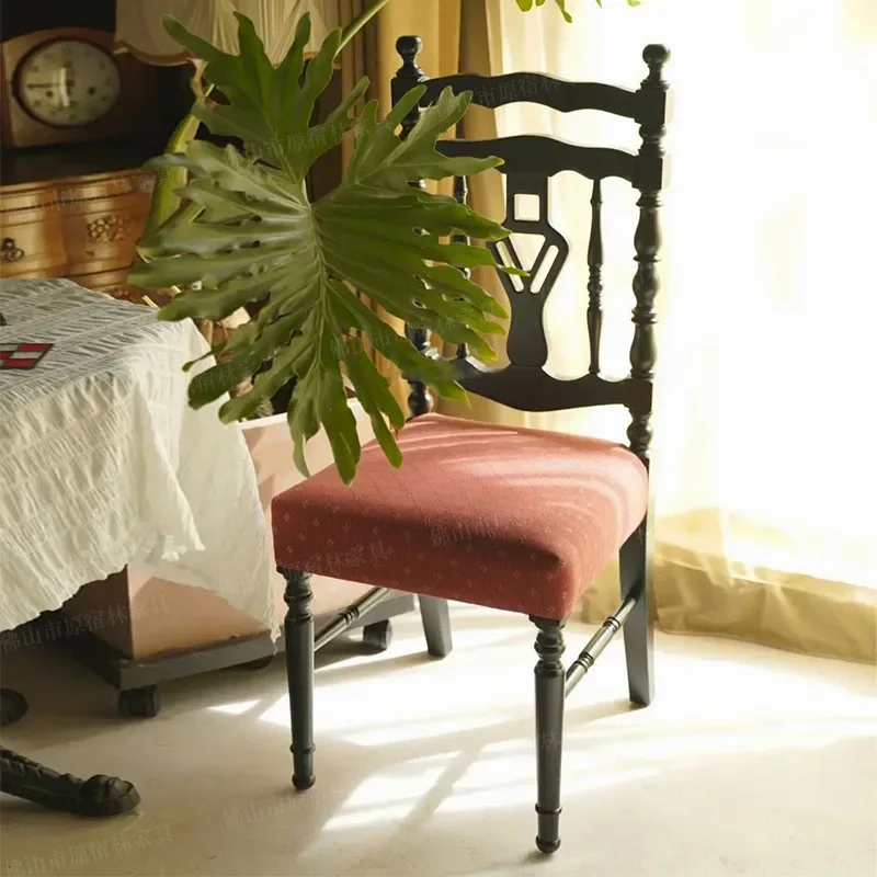 DSA dining chair retro solid wood carving flower master chair home desk chair jacquard backrest