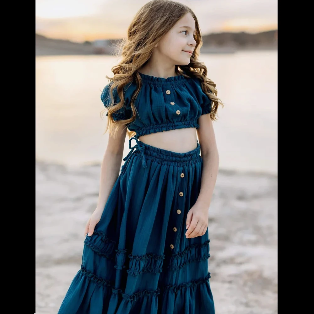 9-13 Year Old Girl Linen Cotton Two-Piece set Bohemian Dress For Parent-Child Wear Photo Shoot Photography Dress For Girl