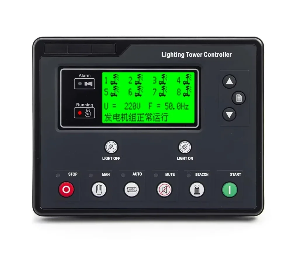 Smartgen ALC704 ALC708 Single Light Tower Controller Timing Remote Start Stop  Control Panel for AC DC Light Tower Genset
