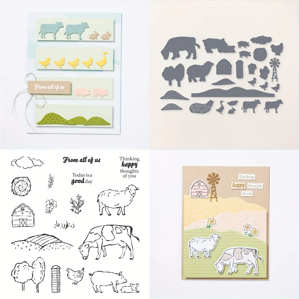 

Scenery on the Hillside Clear Stamps And Dies For DIY Scrapbooking Craft Making Card Photo Album Art Decoration Template