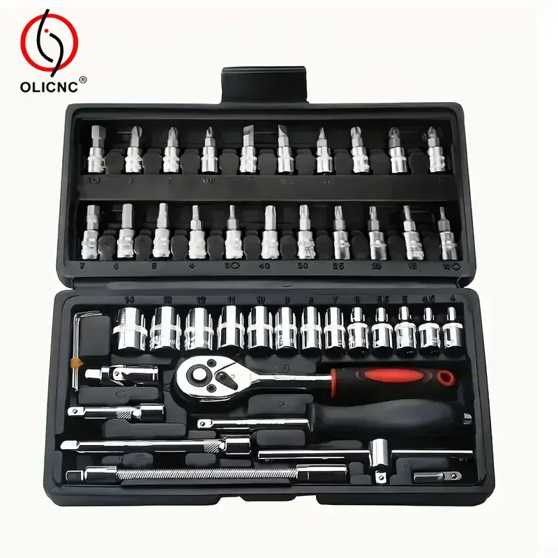 

46Pcs 1/4-Inch Socket Wrench Set Car Repair Tool Ratchet Torque Wrench Combo Tools Auto Repairing Tool Spanner Hand Tools