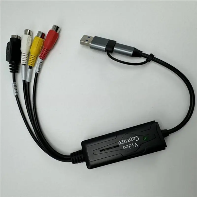 A31T 2X USB 2.0 Type C AV S Video Capture Card Adapter Video Composite to USB Type C for Camera OBS PC