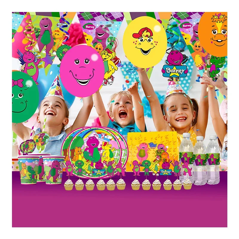 

Barney's Great Adventure Theme Birthday Party Cutlery Paper Cups Paper Plates Paper Towels Disposable Party Decoration Supplies