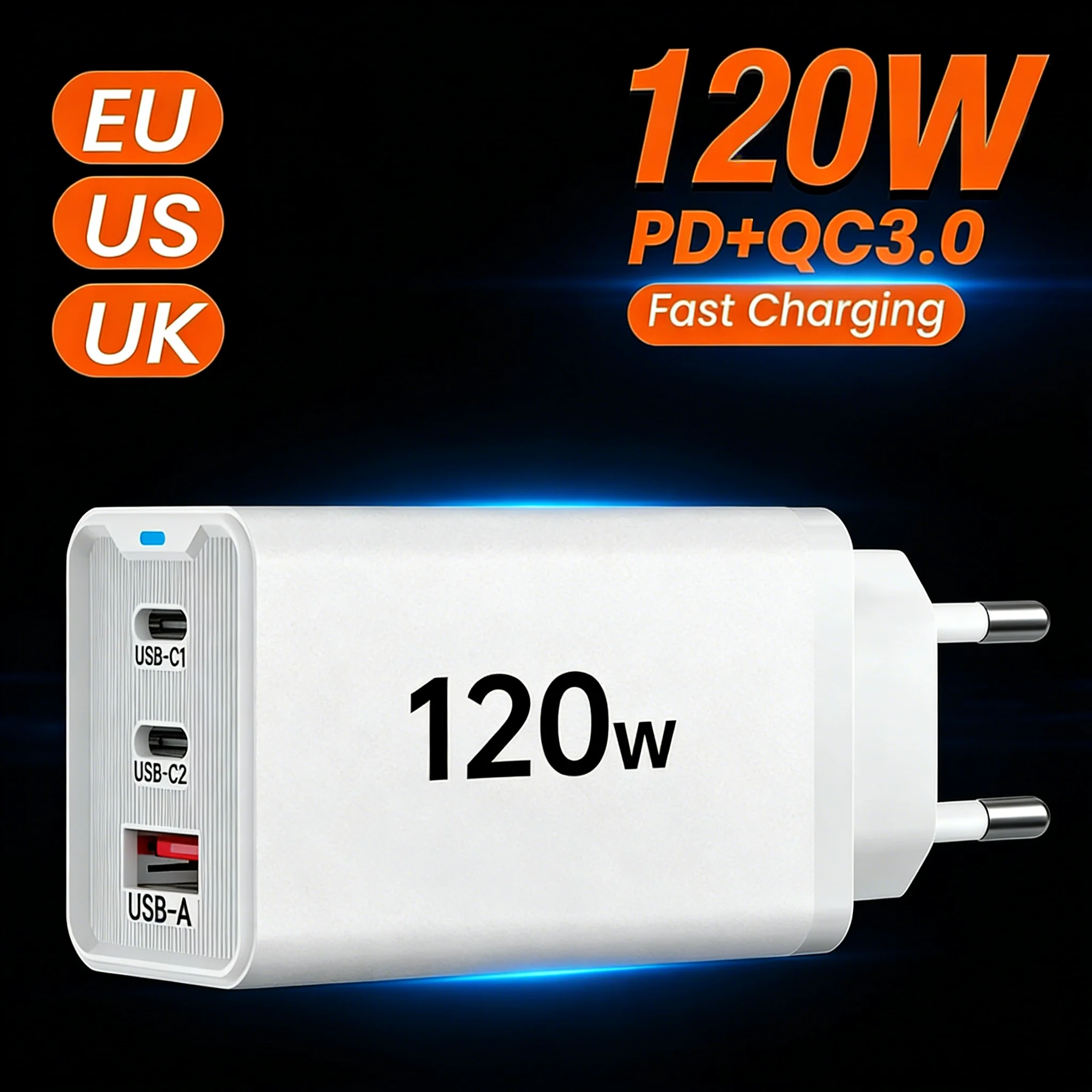 120W USB Charger PD Type C Fast Charging Phone Charger Adapt