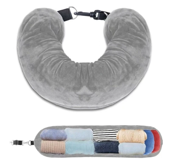 Travel Pillow With Storage Pouch Adjustable Polyester Neck Support Comfortable&Lightweight