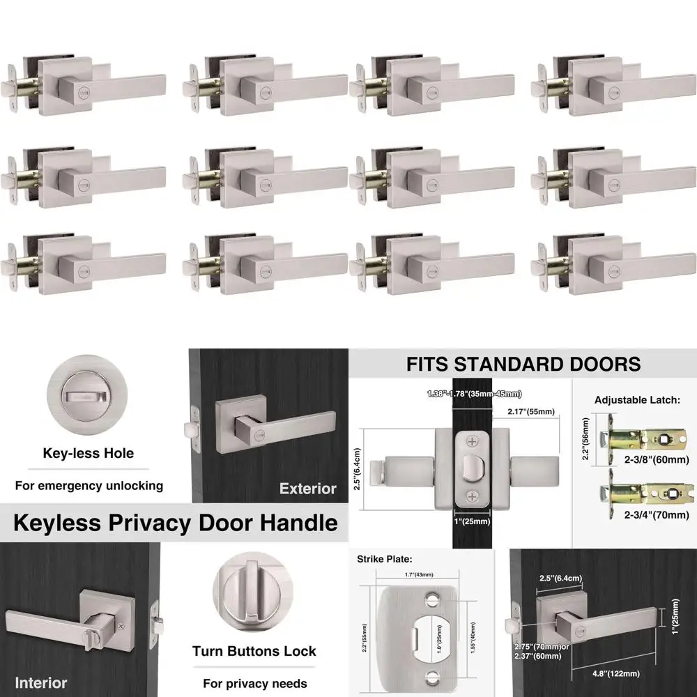 

Набор из 6 дверных ручек сатинированного никелированного цвета с бесключевыми рычагами для спальни и ванной комнаты