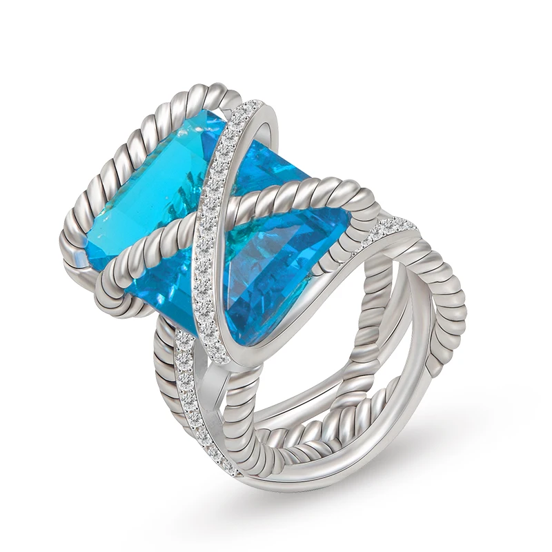 Designer Jewelry Inspired Twisted Cable Statement Ring Large Cubic Zirconia Rings for Women Gift