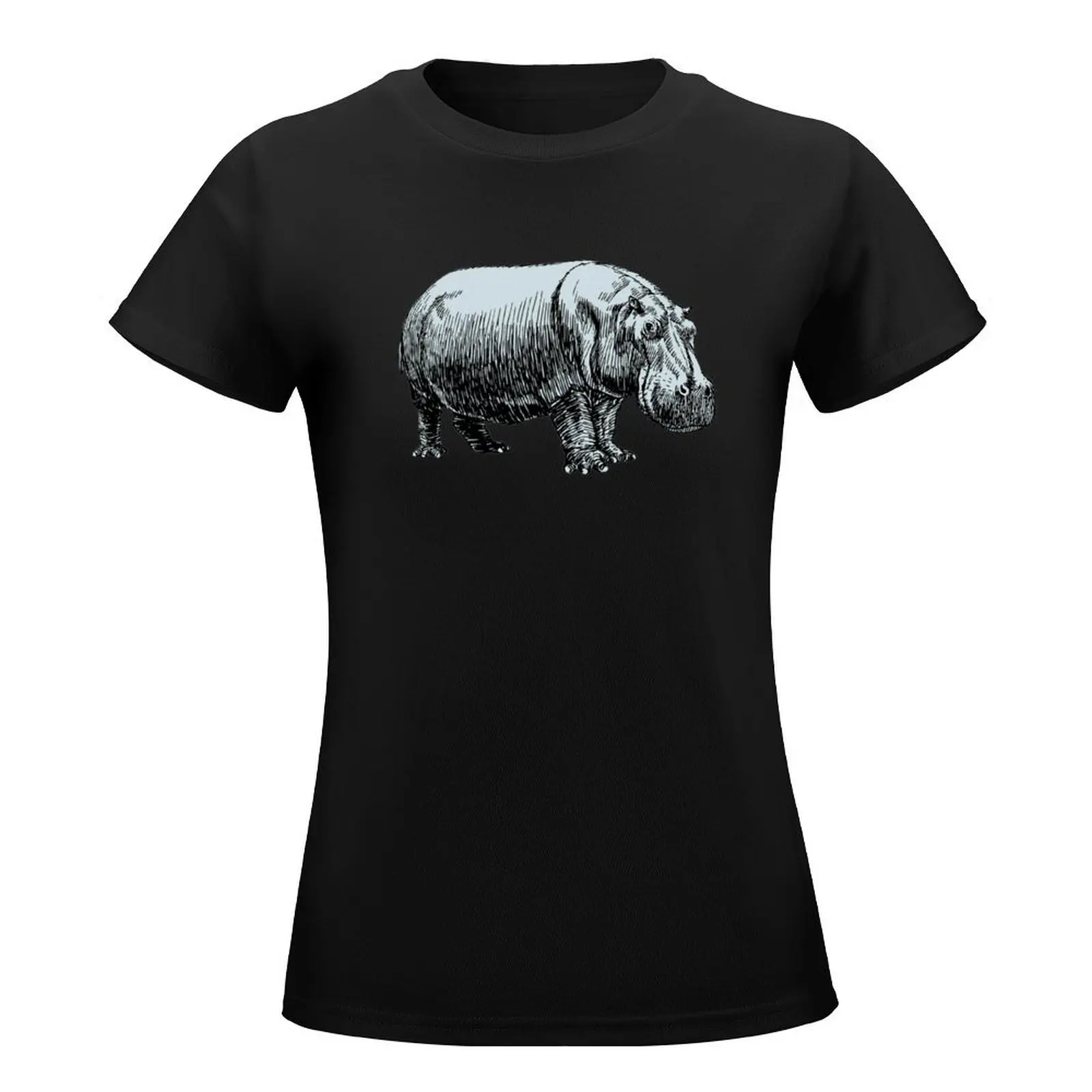 Blue Hippopotamus T-Shirt plain summer clothes lady clothes aesthetic clothes Womens graphic t shirts