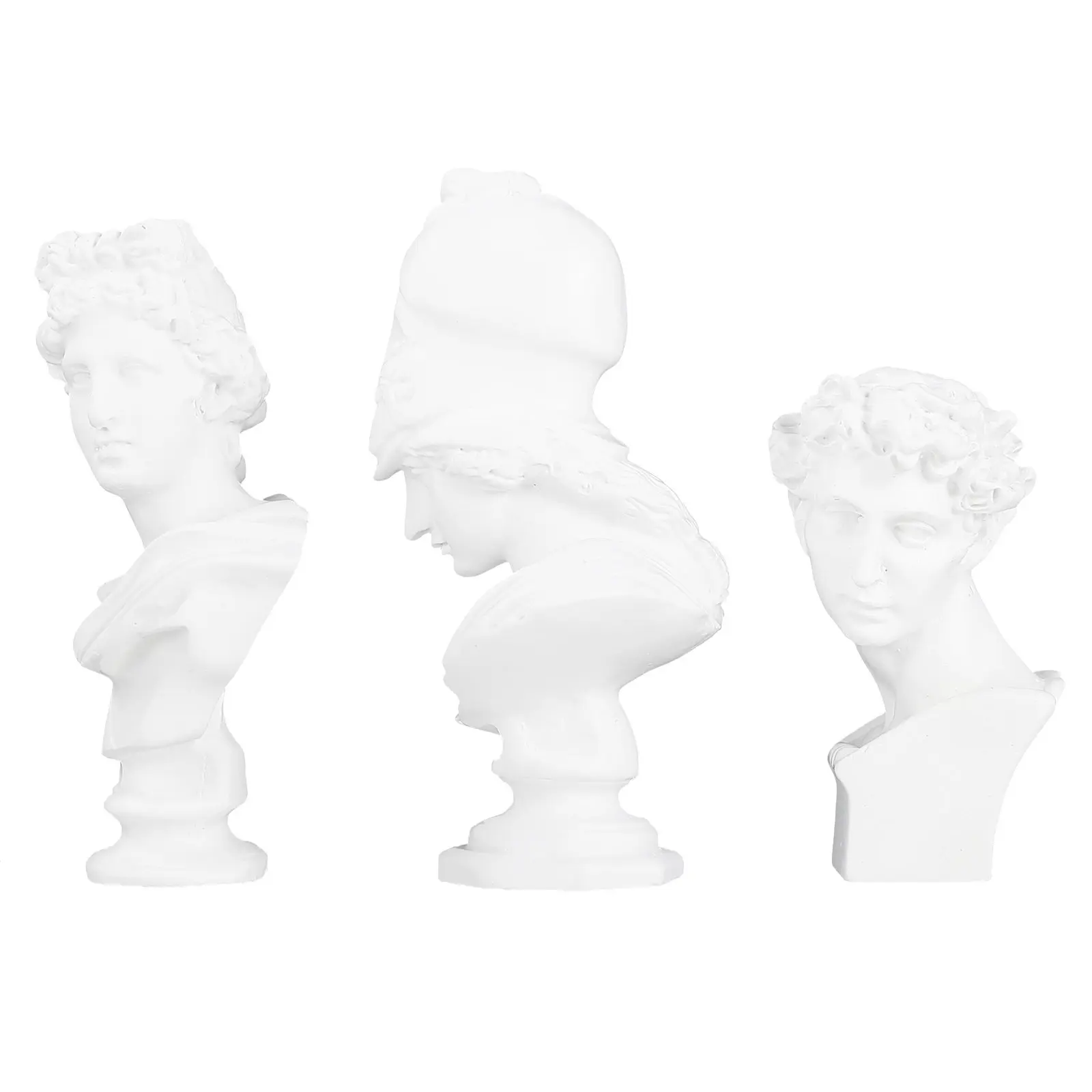 3Pcs Greek Resin Statue Handmade Look Bust Figure for Interior Decor Stylish Small Sculpture Set Bust Statue Mythology Figurine