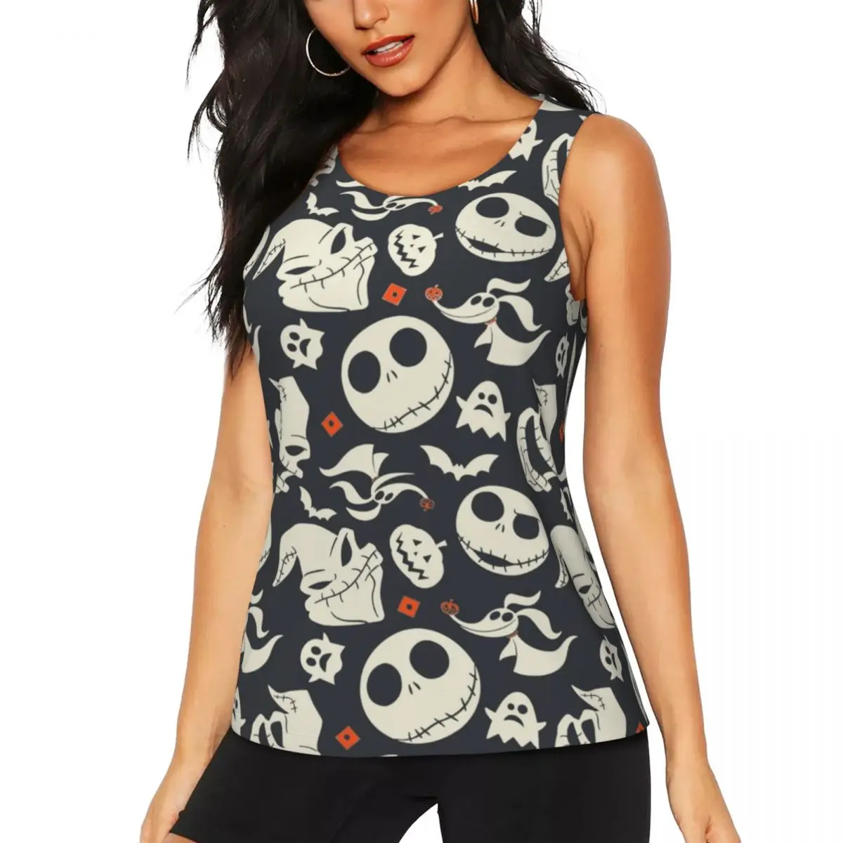 

Custom Jack Skellington Workout Tank Tops Women's The Nightmare Before Christmas Quick Dry Sleeveless Yoga Shirts