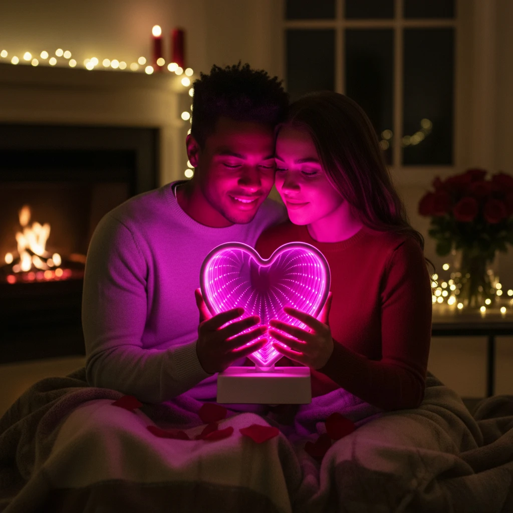 Heart 3D Mirror LED Sign USB Powered with Switch Romantic Ambience Light for Valentine's Day Wedding Anniversary Bedroom Decor