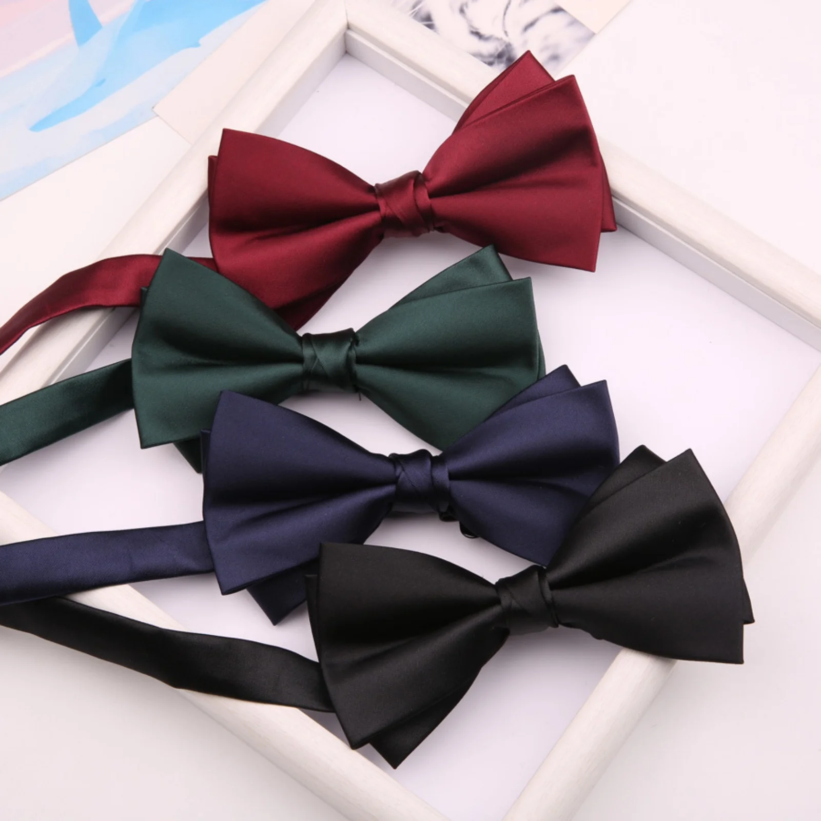 AnnieBritney Classic Men Bowtie Bow Tie Fashion Solid Color Champagne Black White Sliver Wedding Ties Accessories Butterfly Knot