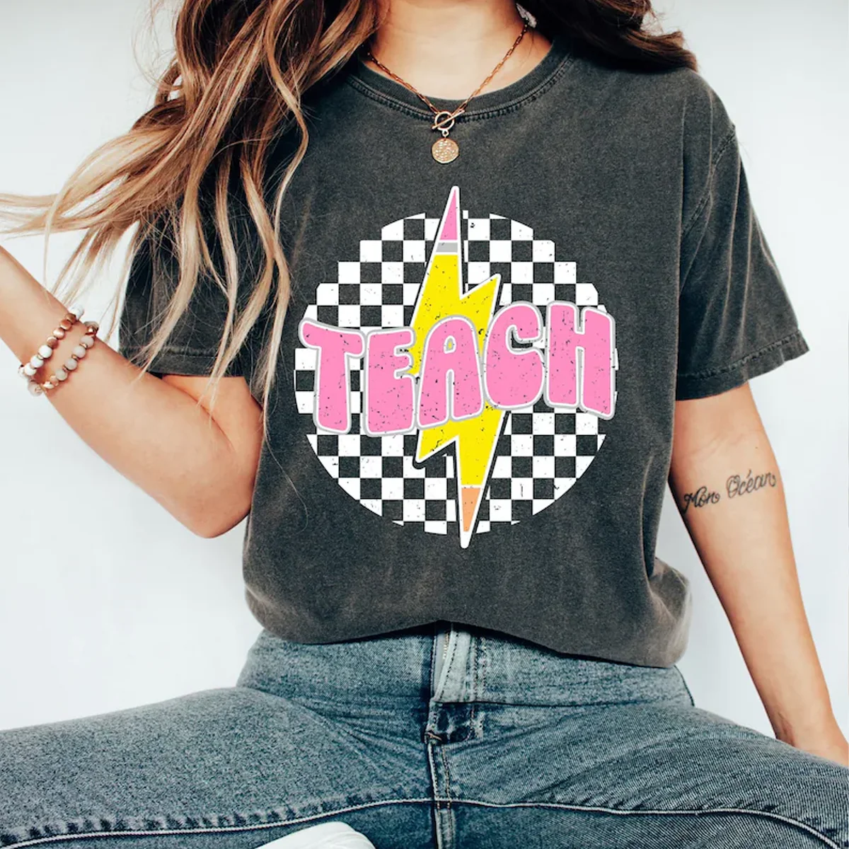 Teacher Shirt Checkered Teach Shirt Back to School Teacher Appreciation Gift New Teacher Shirt First Day of School Shirt