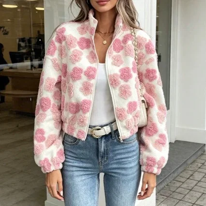 2026 autumn and winter women's new three-dimensional flower plush jacket