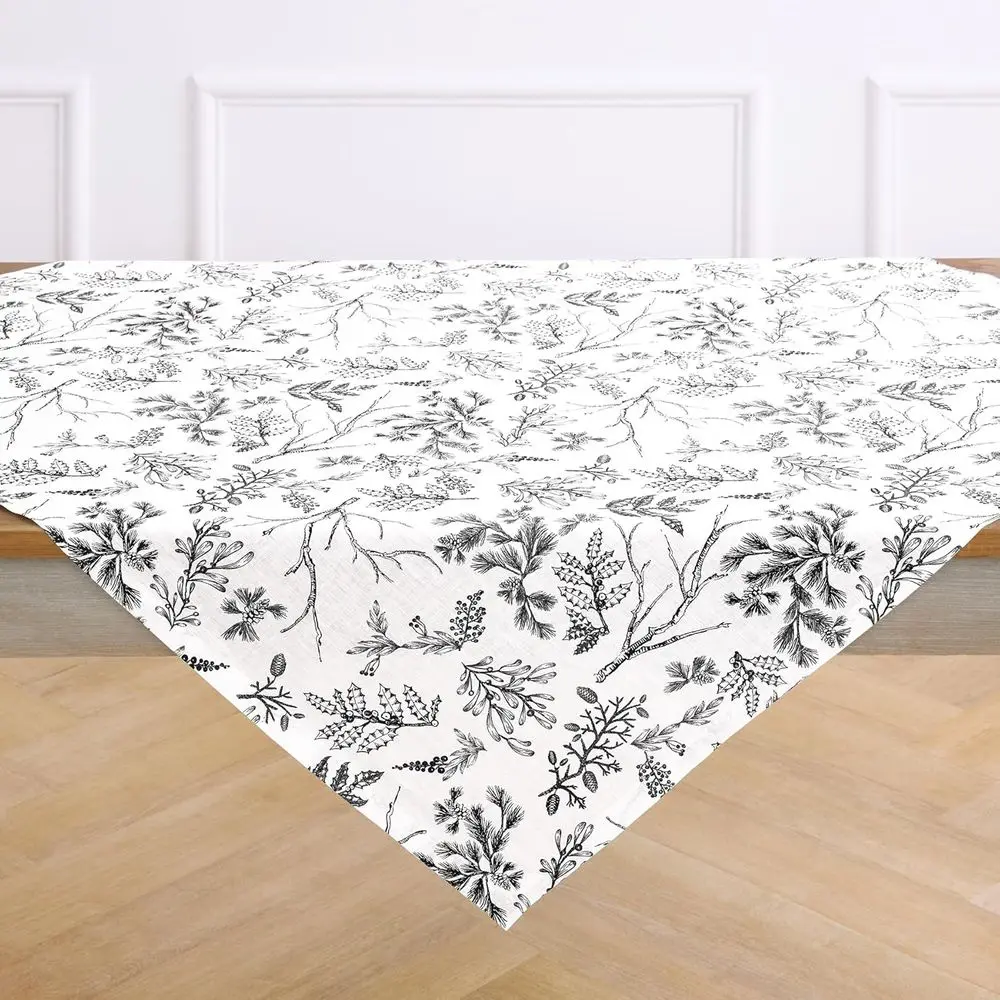 

100% e Linen Tablecloth 52 x 52 Inch - Black/White Table Throw - Handcrated and hine Washable Square Tablecloth - Winter orest P
