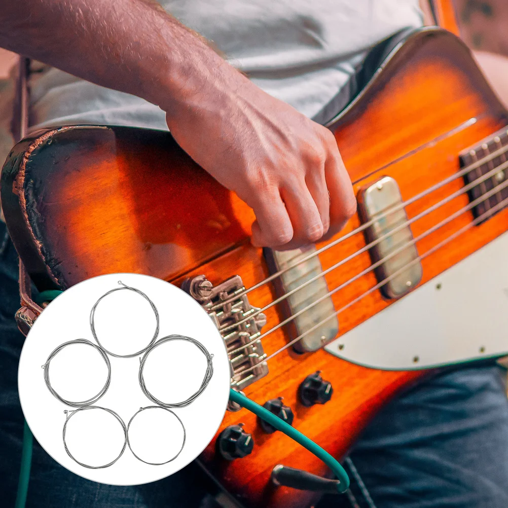 

5Pcs Electric Bass Alloy Strings High Durability Metal Replacement Bass Strings Tight Winding Clear Sound Quality