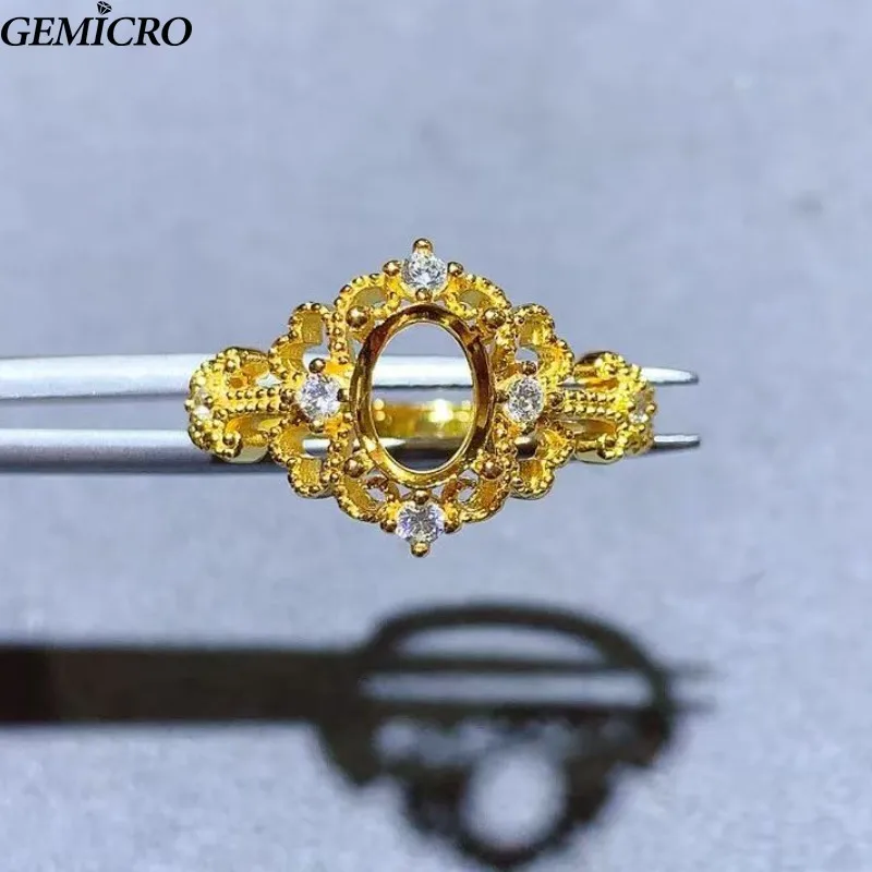 

Sterling Silver DIY Empty Holder Ring Settings 6*8mm Ellipse Stone Fine Luxury Zircon Design Weddings Jewelry for Woman