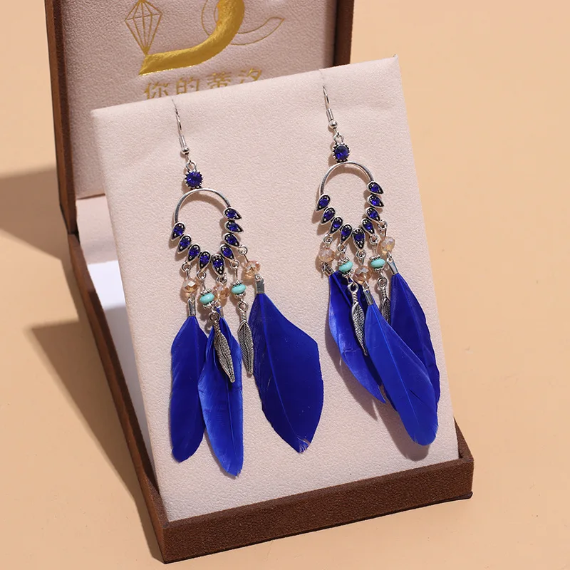 Bohemian Ethnische Lange Feder Ohrringe Boho Wasser Tropfen Gold Farbe Kette Quaste Ohrringe für Frauen Braut Hochzeit Schmuck – Detail 25