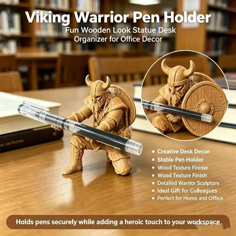 Medieval Warrior Pen Holder 3D Printed Nordic Kneeling Soldier Retro Office Stationery Organizer Ornament
