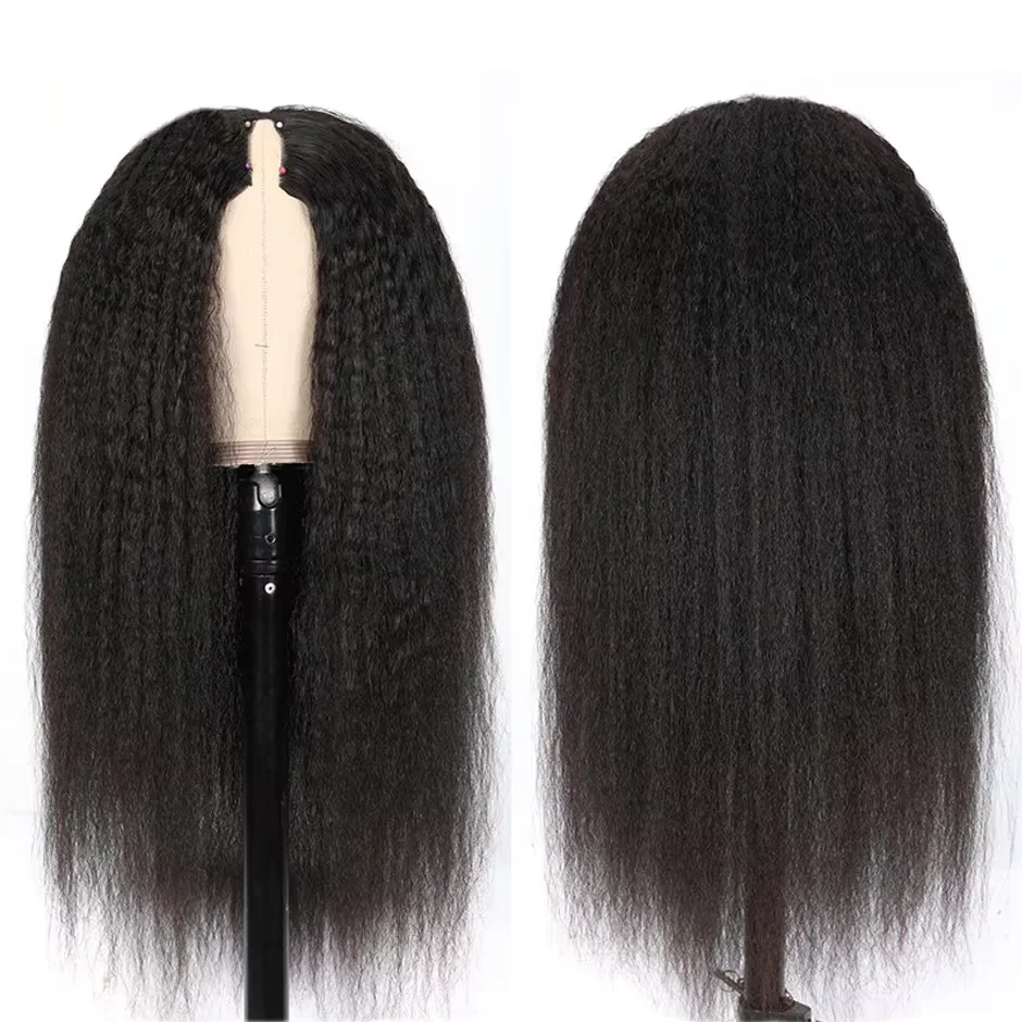 V-deel Kinky rechte pruik Echt haar 220% dichtheid 32 40 inch V-vorm Clip-in halve pruiken Geen achterlaten Geen naai-in pruik Natuurlijke kleur