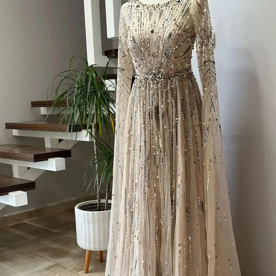 FATAPAESE Customized Evening Gown Cape Tank Sleeve Fully Crystal Beaded Luxury Saudi A-line Dresses Gowns For Formal Occasion