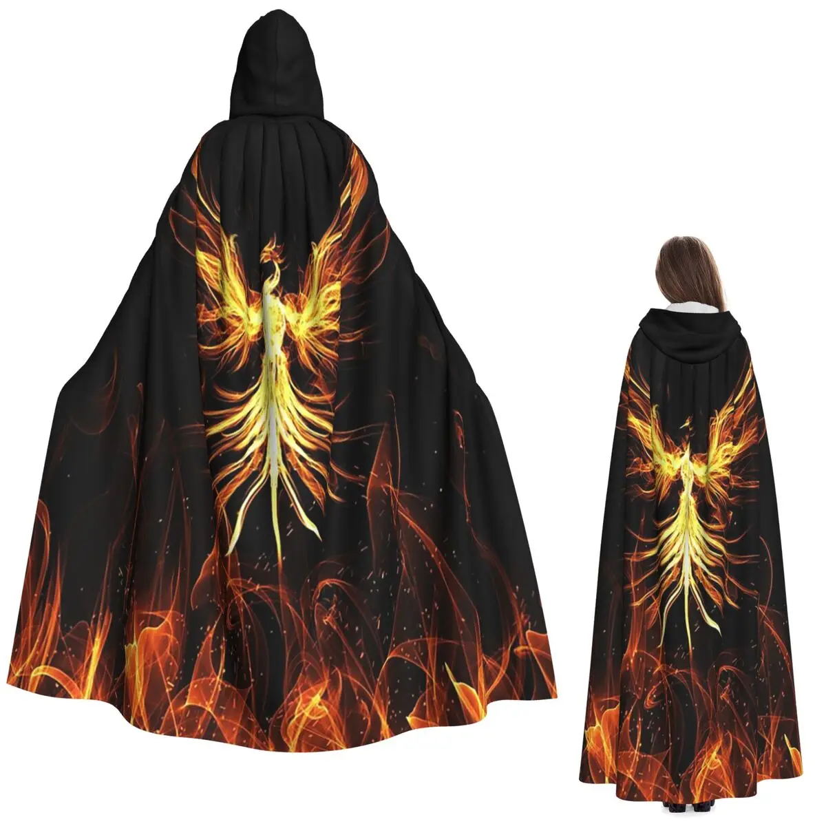 

Длинный плащ с капюшоном Феникса, мифическая птица, средневековый костюм ведьмы, накидка для косплея, накидка на Хэллоуин, вечеринка для взрослых, унисекс