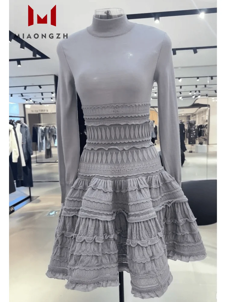 

High End Knitted Dress For Women Slim Fashion Long Sleeve Luxury Wool blend Elastic Solid Elegant 2025 New Female Party Dresses