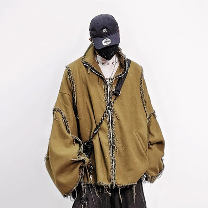 HKSH Autumn New Men Tide Punk Waste Land Hip-Hop Leopard Print Vintage Jacket Baseball Coat High Street Vintage Cardigan HK25421