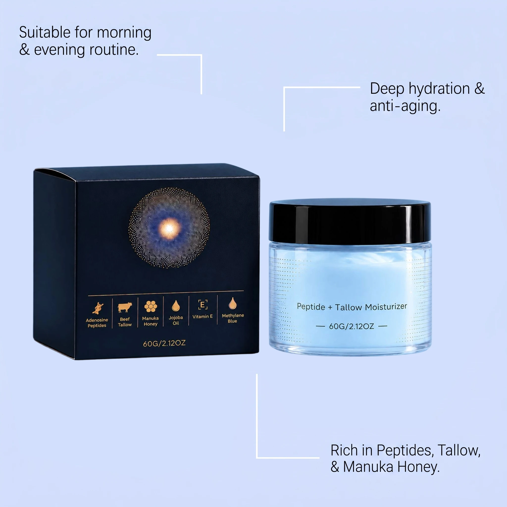 Beef Tallow Peptide Moisturizing Cream Fragrance Free Light Smooth Texture Deep Lock Water Gentle Skin Care For Daily Facial Use