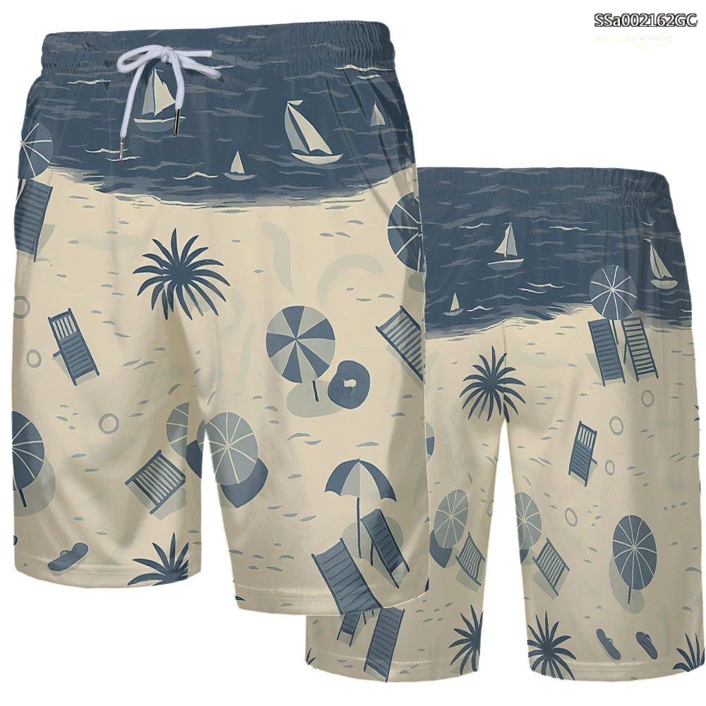 Summer Men's Seaside Vacation Beach Shorts Palm Tree Coast Graphic Print Casual Pants Loose Breathable Drawstring Swimming Short