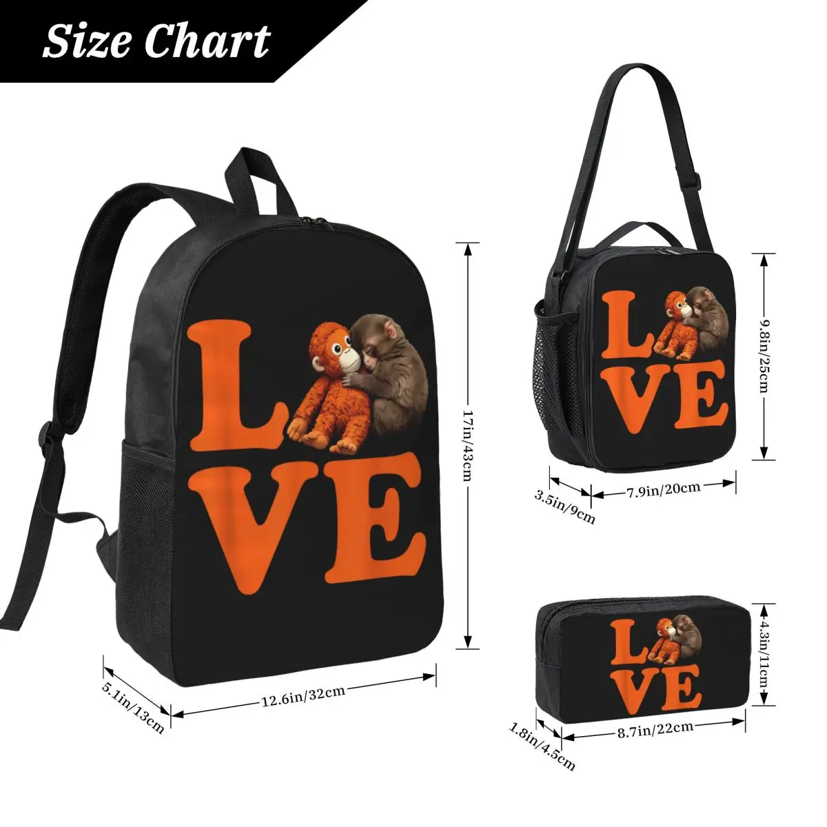 Cute Baby Monkey Hugging Bear Punch Kids Backpack Lunch Box Pen Bags for Boys Girls Backpacks School bag Bookbag Set