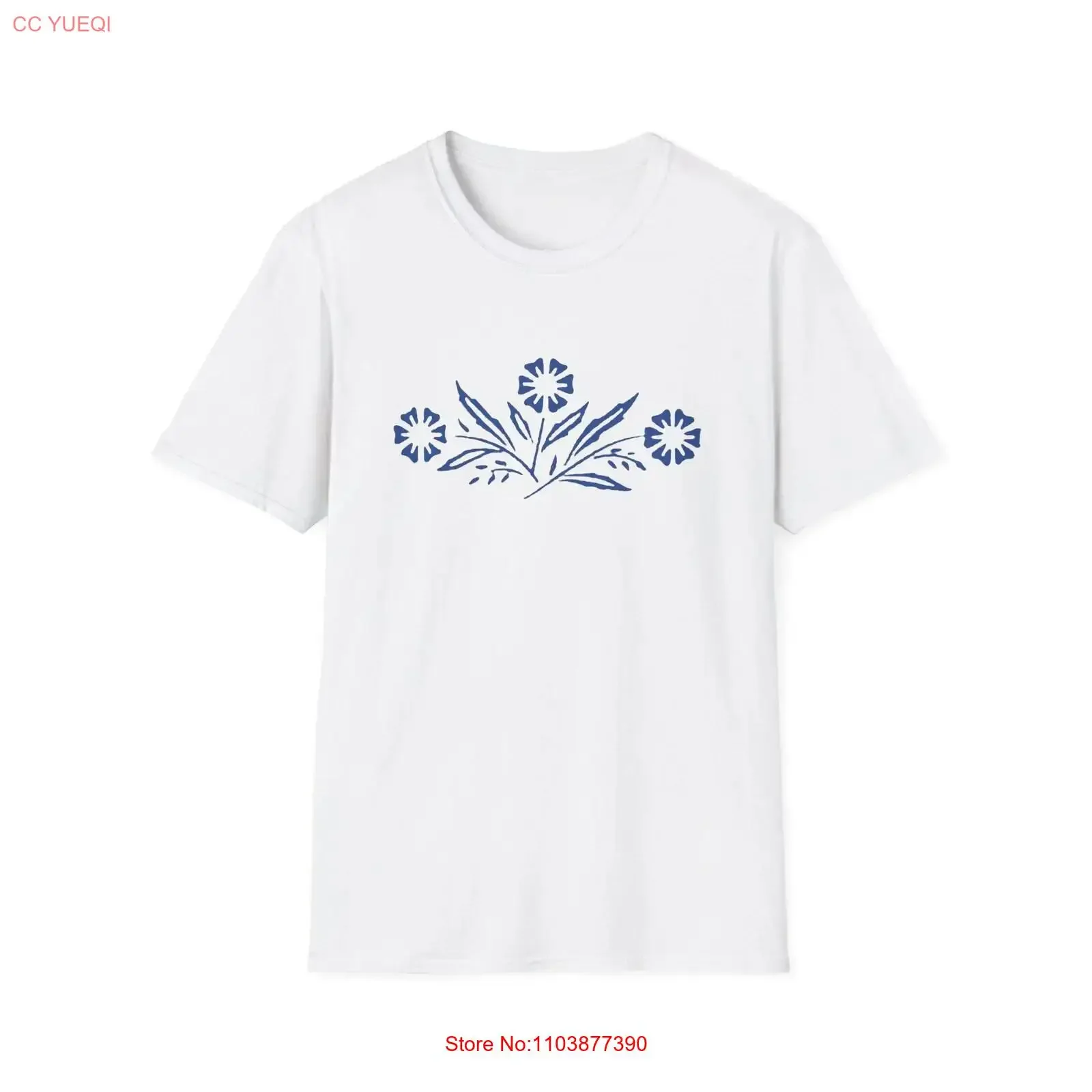 Футболка Blue Flower Gen Xer в винтажном стиле 90-х с цветочным принтом, классический узор, дышащая, дизайнерская одежда с эффектом потертости