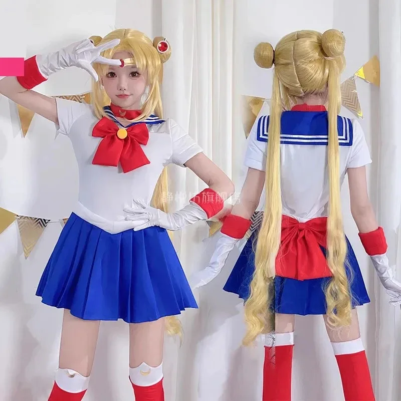 

a7d@Anime Usagi Tsukino Cosplay Costumes Sailor Costume Moon JK Cos For Kids Girl Women Short Sleeve Dress Clothes With Gloves S