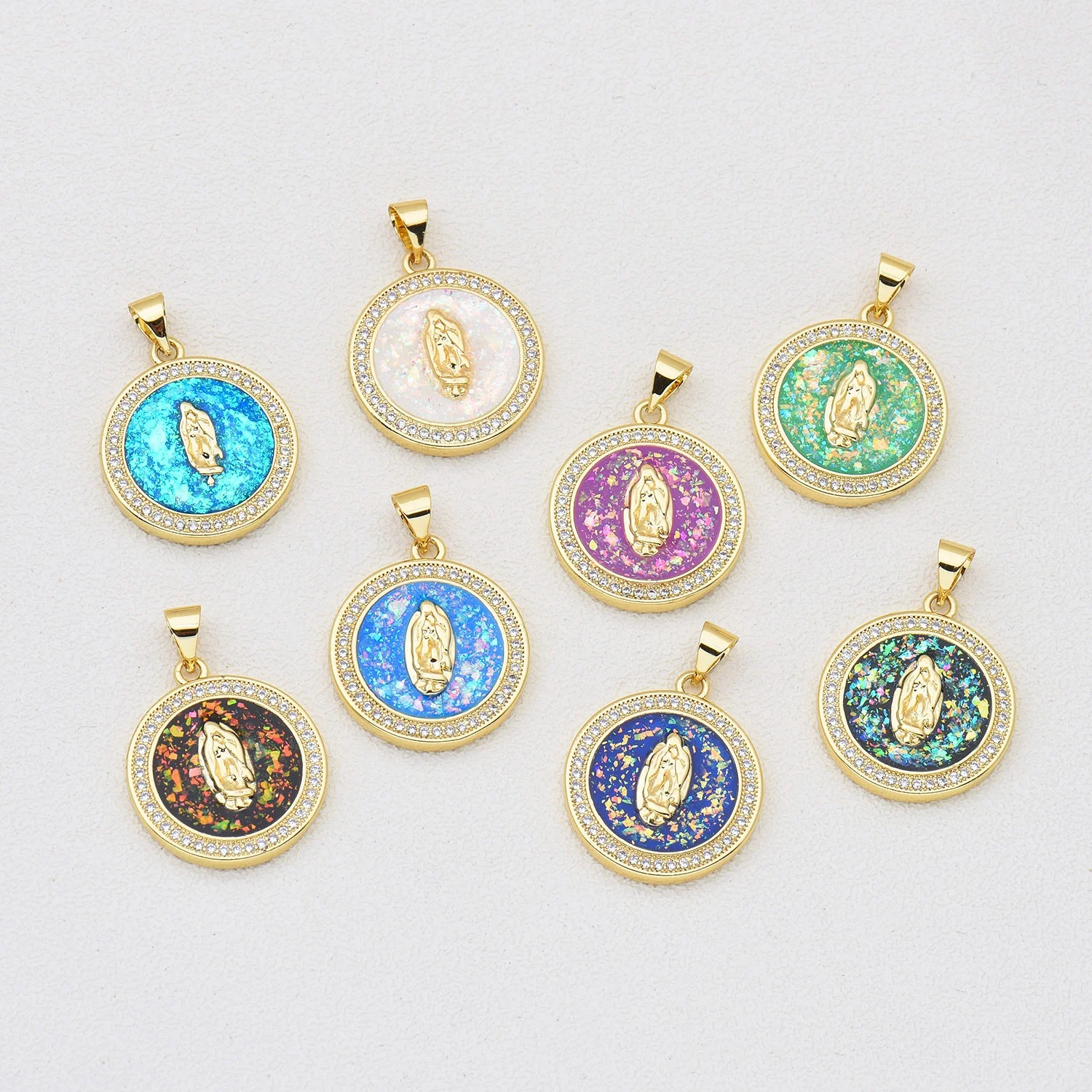 

5pc Copper Plated North American Style Opal Virgin Mary Pendant Accessorie DIY Pearl Necklace Jewelry Making Materials Wholesale