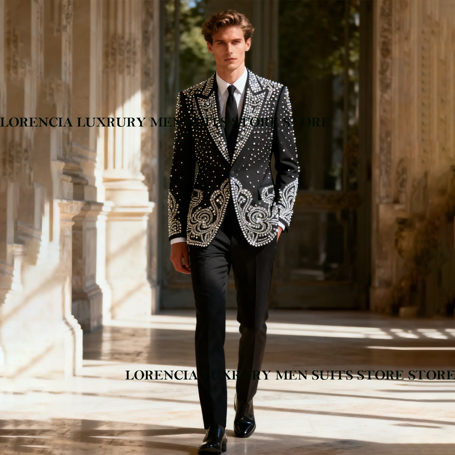 

Красивые приталенные мужские костюмы Формальные остроконечные лацканы Ropa hombre Комплекты из 3 предметов Жених Мужские пиджаки Стразы Свадебные смокинги из бисера