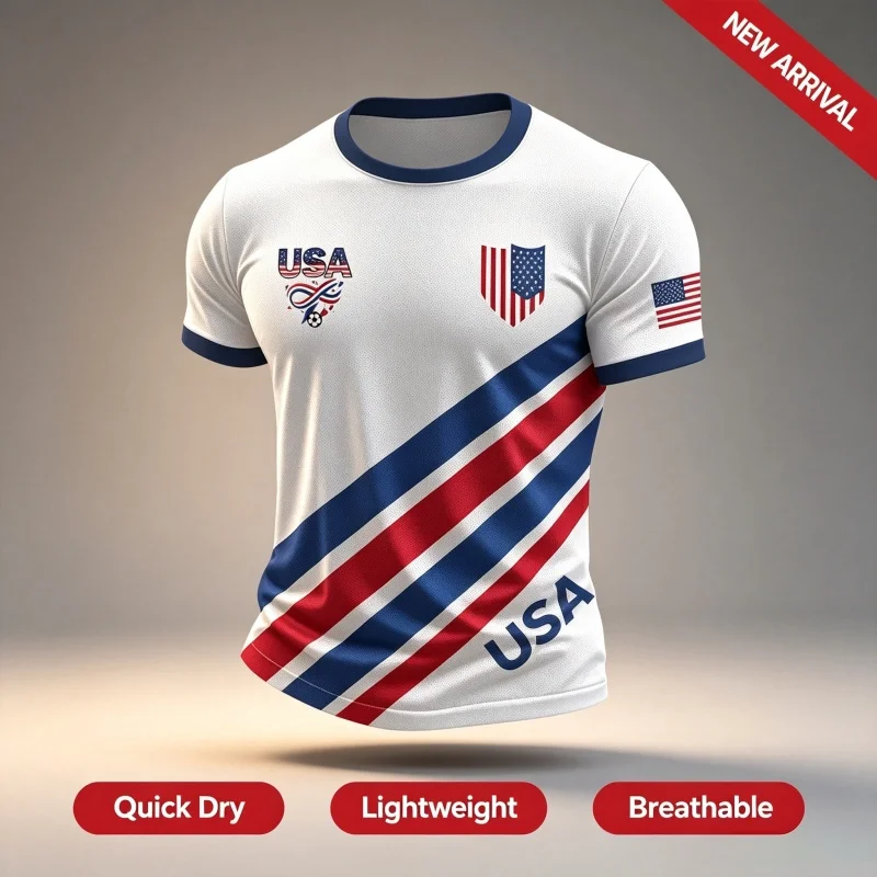 2026 America Soccer 3D Prin for  USA Flag Special  Football Jersey Summer Breathable Competition Training Parent-child T-shirt