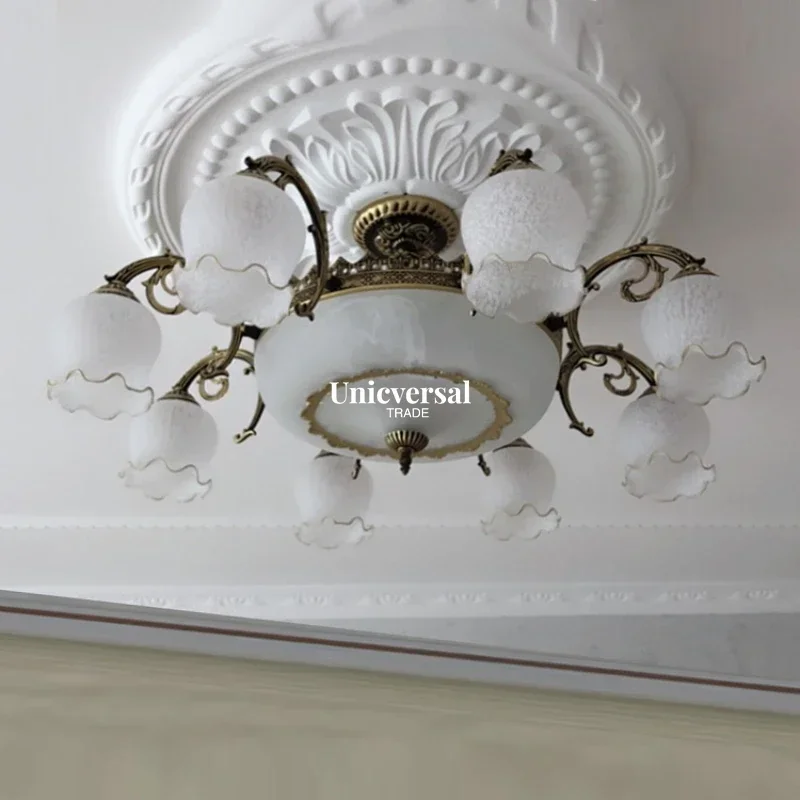 الثريا الأوروبية الرجعية الفاخرة الغلاف الجوي غرفة المعيشة LED متجمد النحاس الزجاج الثريا تركيبات الإضاءة المنزلية الإبداعية #1