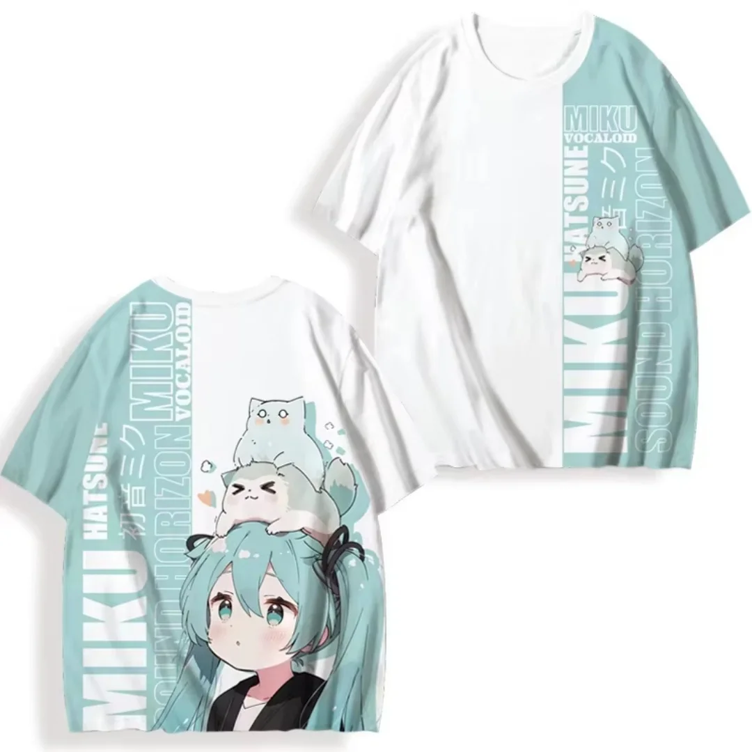 تي شيرت نسائي صيفي مطبوع عليه MINISO Hatsune Miku خفيف الوزن وجيد التهوية للنساء والفتيات كاجوال لطيف على الموضة