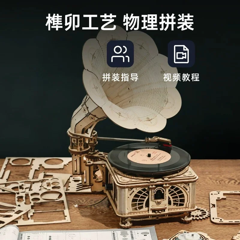 Vinyl phonograph singing building block assembly model creative ornament handmade gift