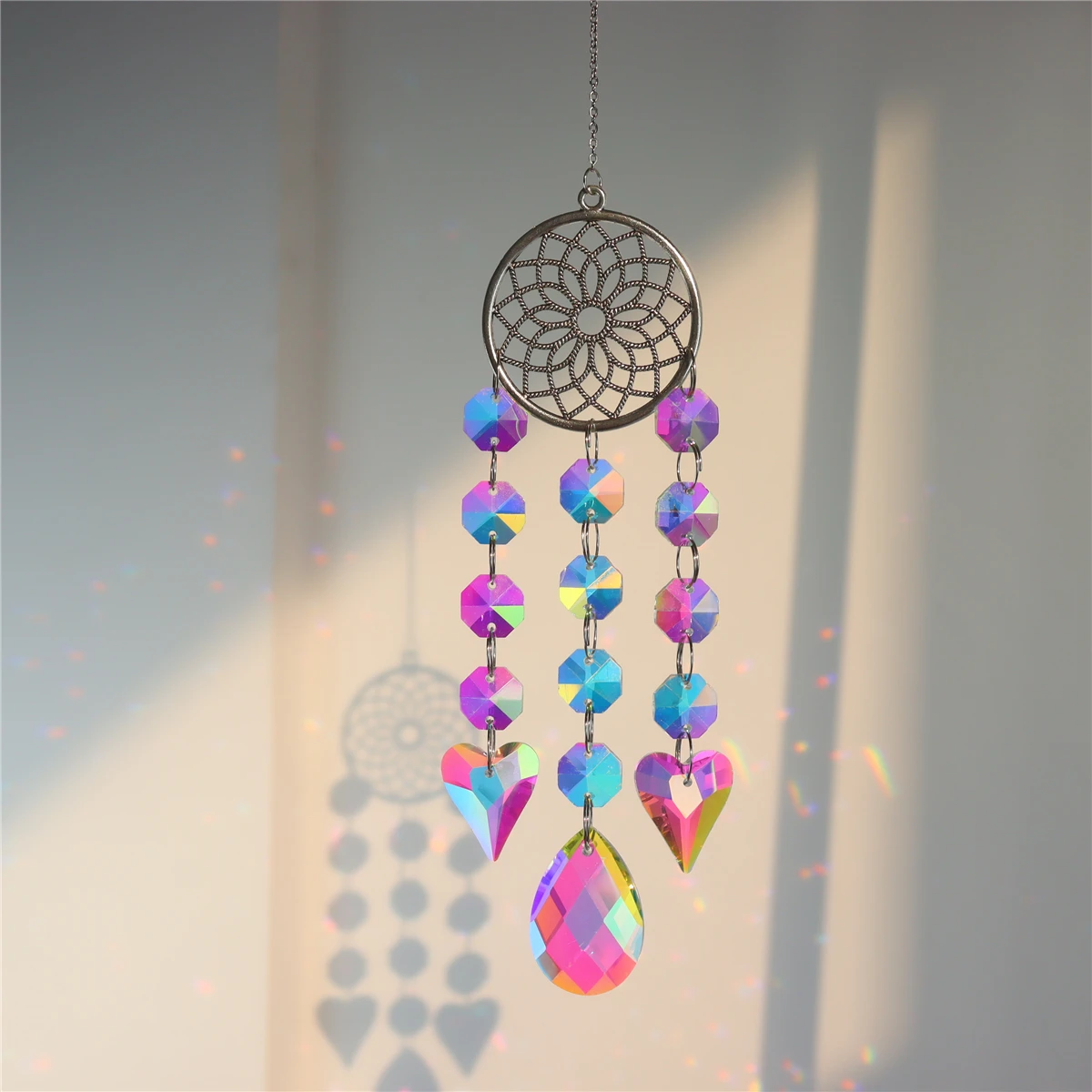 Moon And Sun Suncatcher Crystal Rainbow Catcher Garden Decoration Stained Glass Rainbow Maker Silver Prism Window Pendant 2022