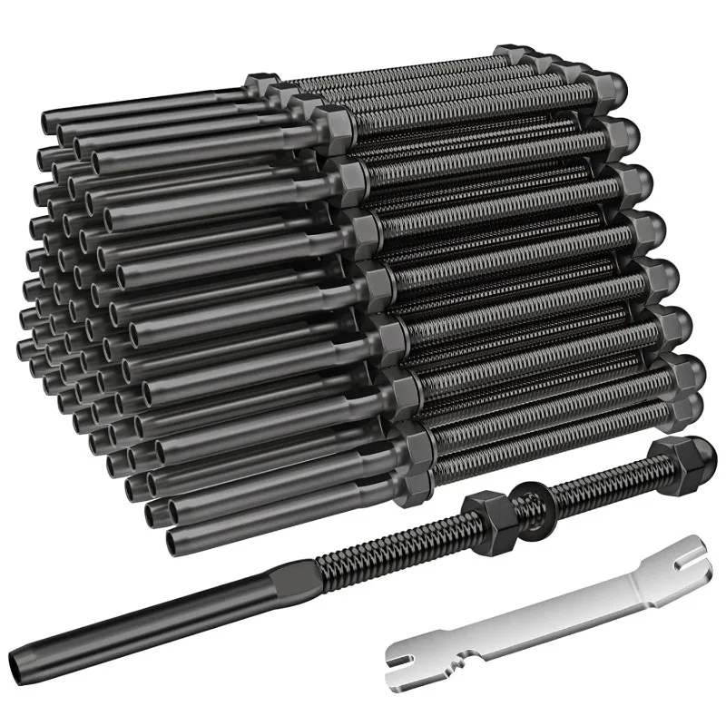 2025 60 pacote 6 "longo 1/8" preto swage t316 aço inoxidável, 1/8" terminal rosqueado swage preto para 4x4, 2x2 poste de metal de madeira