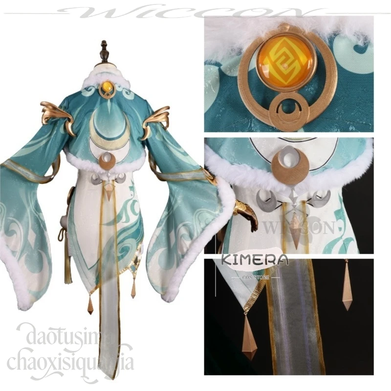 Anime Game Genshin Impact Cosplay Zibai Retro Uniform Chinese Fairy Green Dress Qipao Cheongsam White Wigs Halloween Christmas view 5