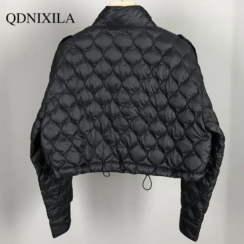 Short Style Stand Collar Jacket for Women, High Waist,Cotton Winter Jackets, Versatile Style,Thin, Winter Clothes, 2024