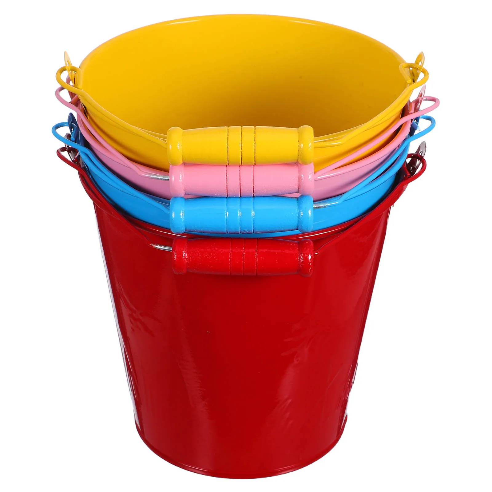 4Pcs Children Sand Bucket Mini Tinplate Beach Bucket for Kids Outdoor Play Hand Coordination Development Gift Set