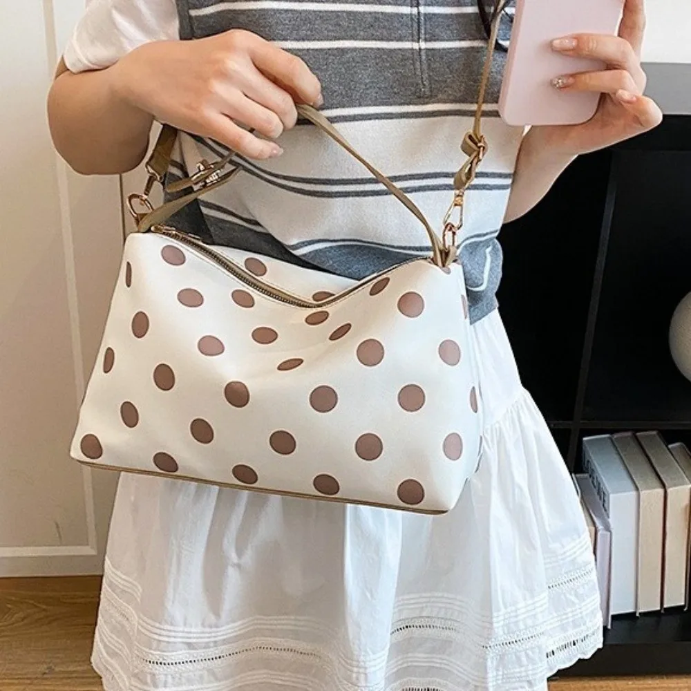 

Fashion Retro Polka Dot Crossbody Bag Polyester Lining Large Capacity Leather Shoulder Bag PU Color Block Design Tote Bag Gift