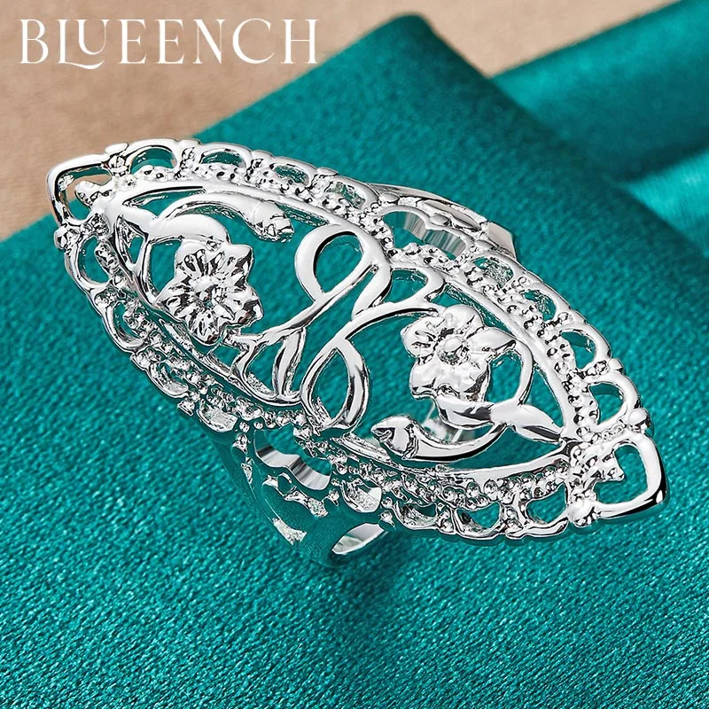 

Blueench 925 Sterling Silver Bustling Wide Face Hollow Ring For Women Proposal Wedding Party Fashion Jewelry