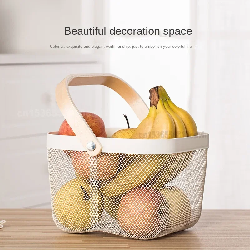 Nordic Wrought Iron Basket: Sundries Storage Solution, Portable Vegetable Basket, White Fruit and Vegetable Drain Basket